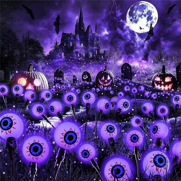 2 Pack 12 LED Solar Eyeball Lights, Halloween Decorations Firefly - Picture 8 of 8
